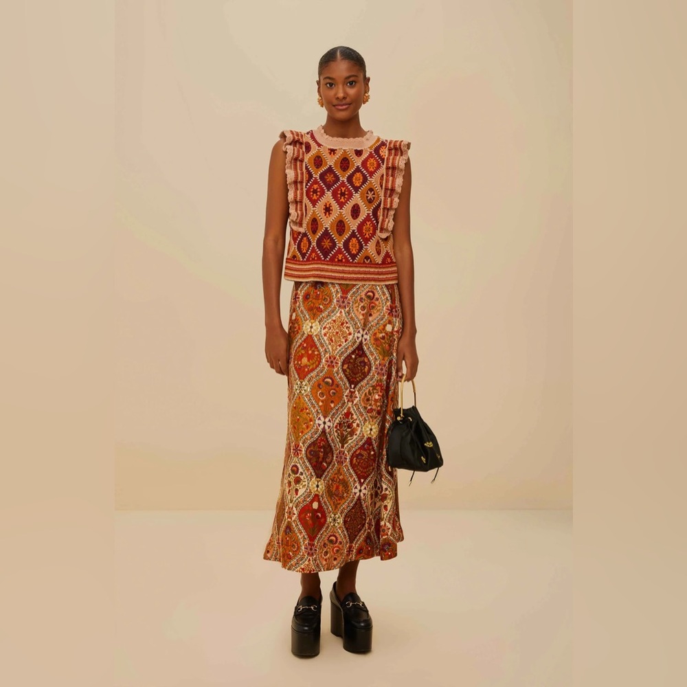 FARM Rio Red & Orange Maxi Skirt